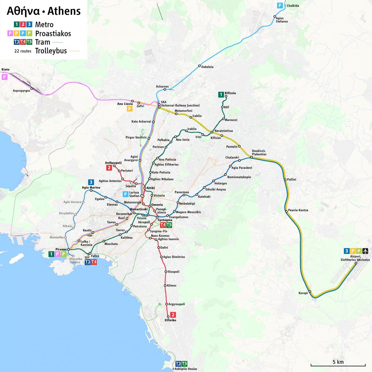 карта троллейбусных станций Афин
